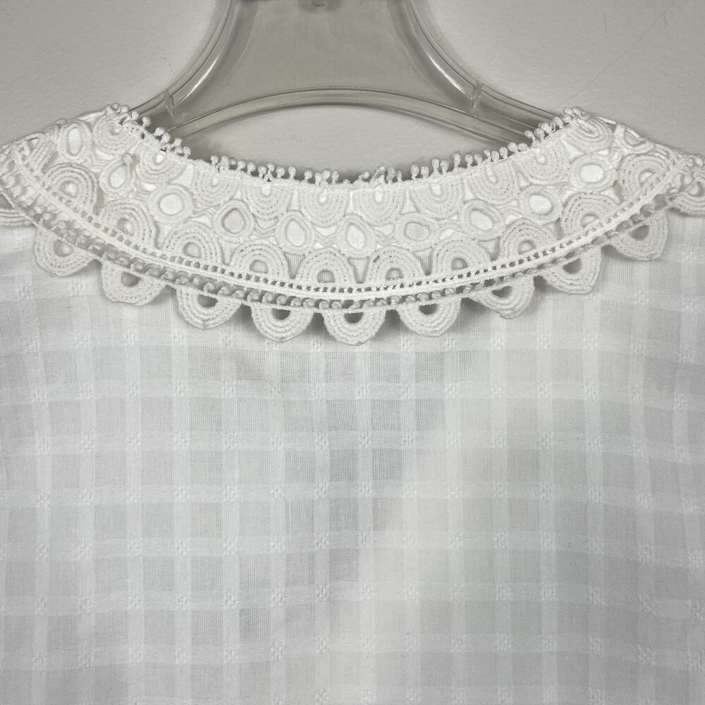 Soft Surroundings Elodie Windowpane Gauze Top Size L Petite White Cotton NEW - Picture 12 of 13